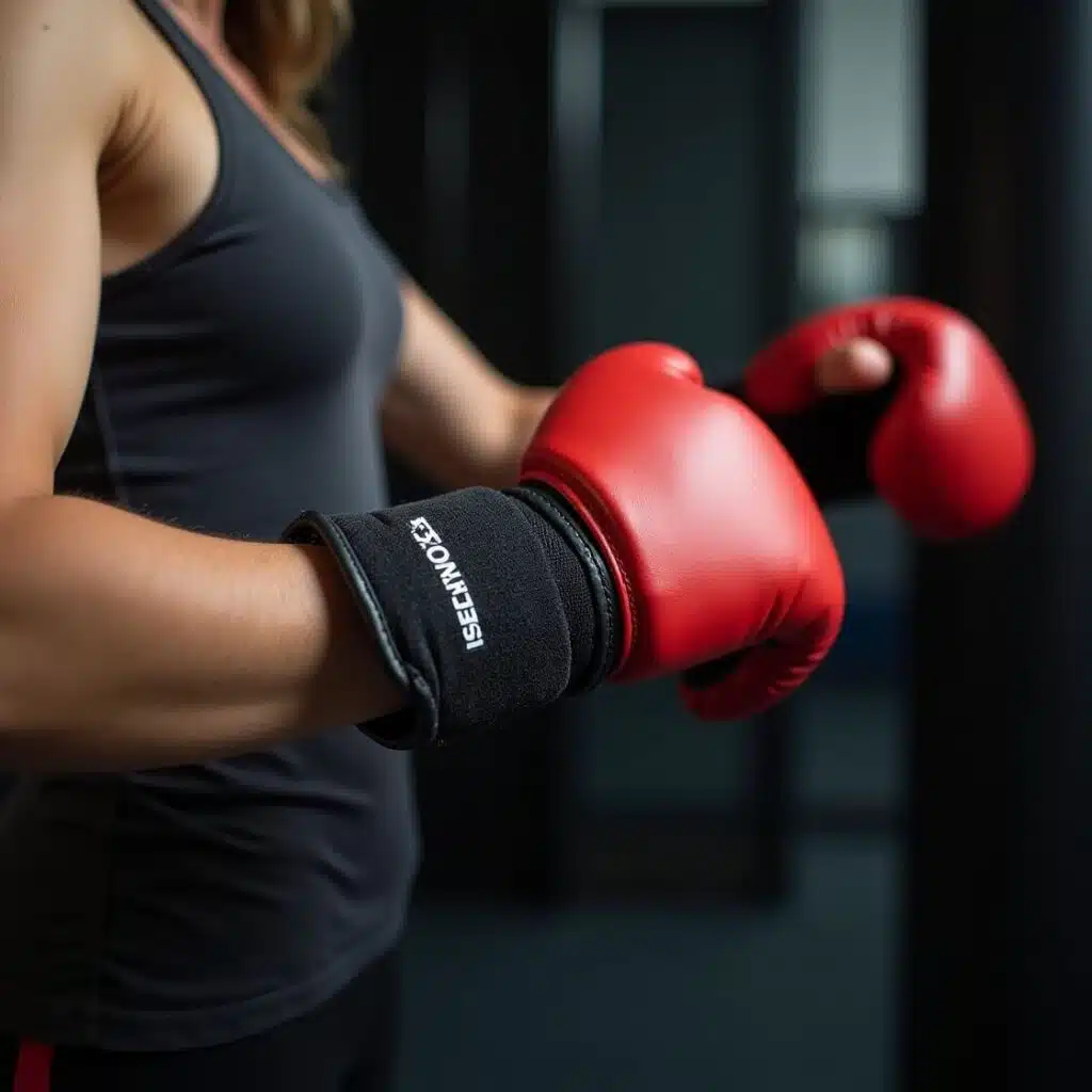 Woman boxer wearing 10oz bag gloves