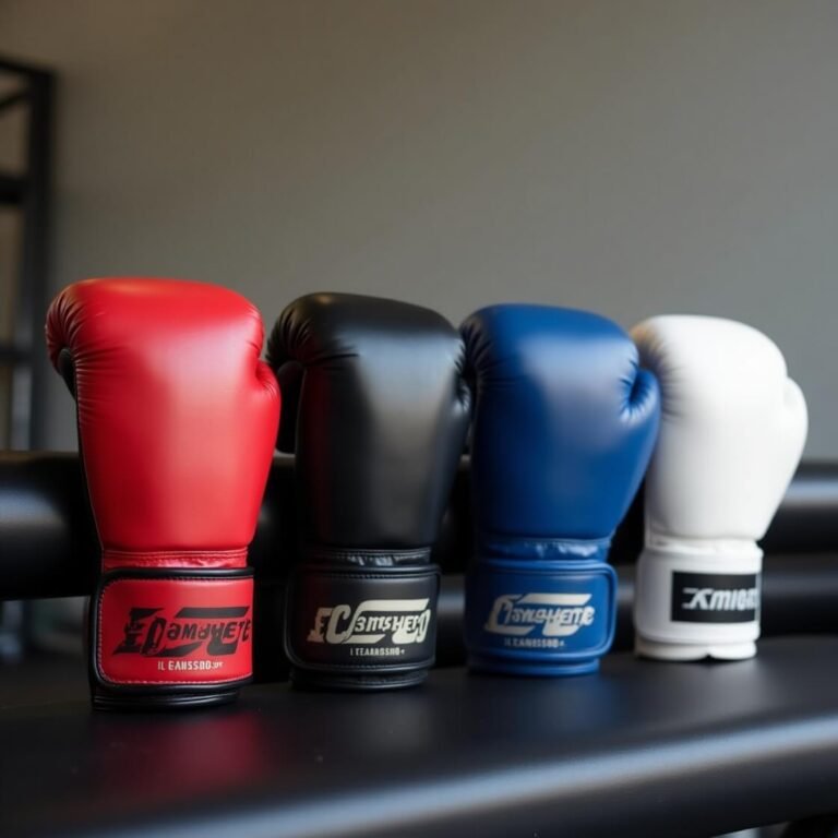 Red, Black, Blue and White glove on a bench