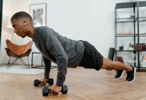 Man doing a home training workout