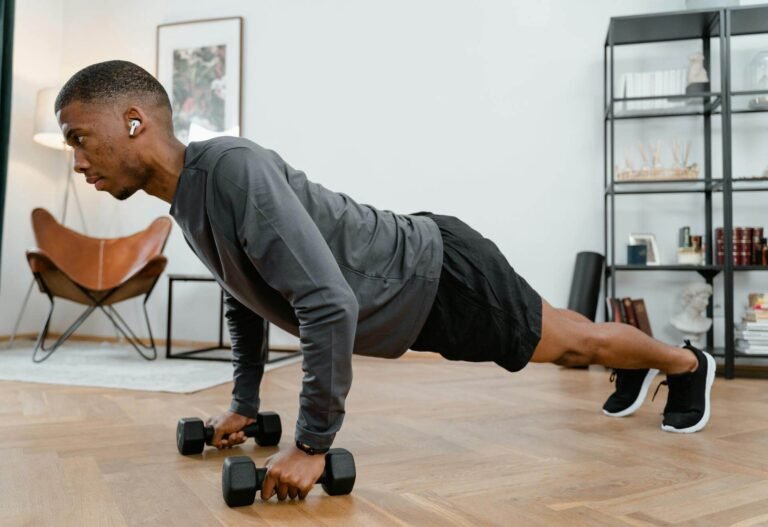 Man doing a home training workout