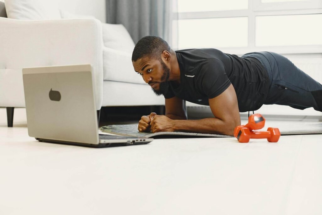 Man doing a home training workout