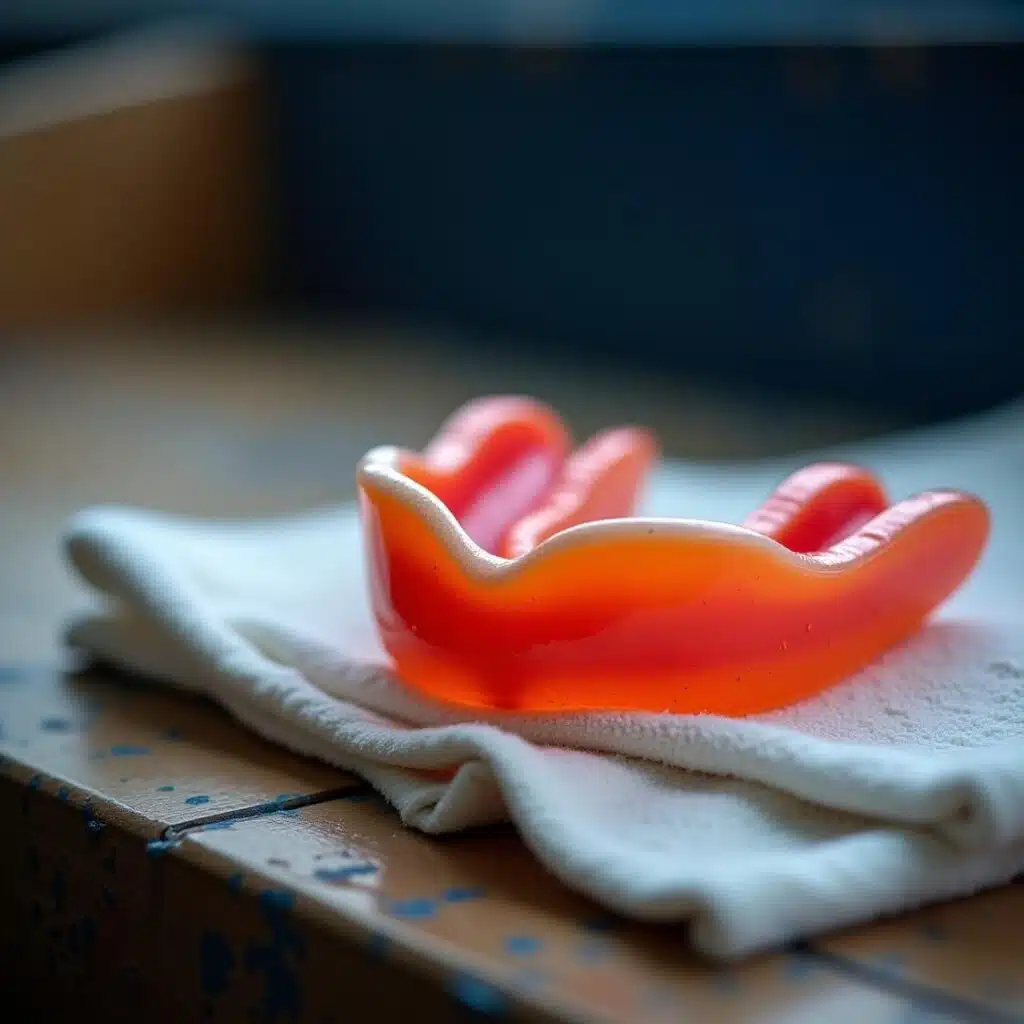 A beginners boxing gum shield on a towel