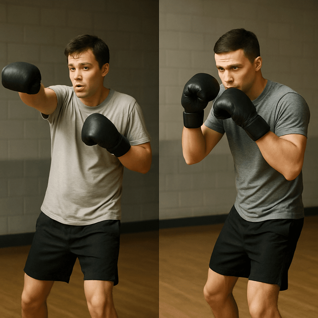 Comparison of bad shadowboxing practise compared to good shadowboxing practise