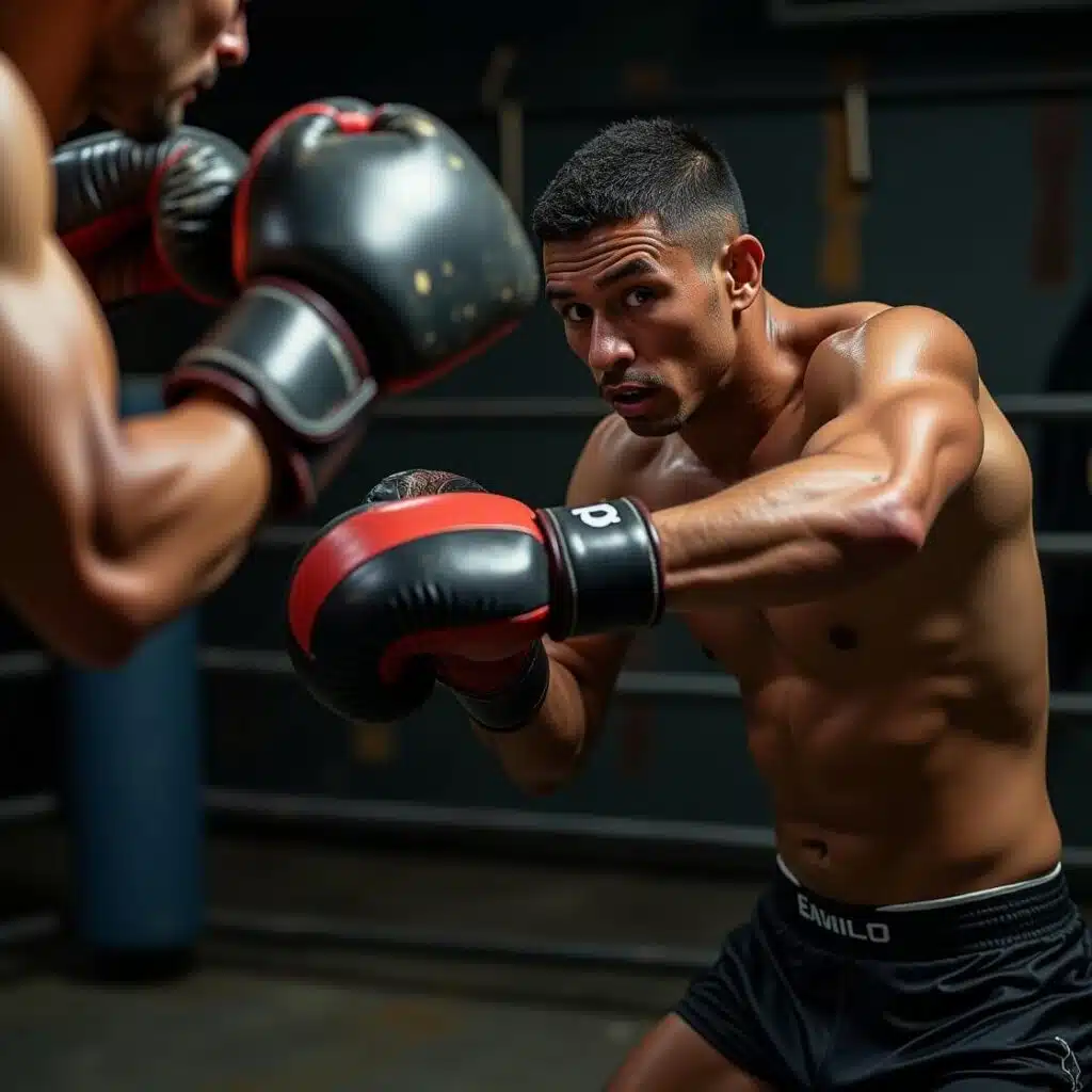 Two boxers sparring in sparring gloves