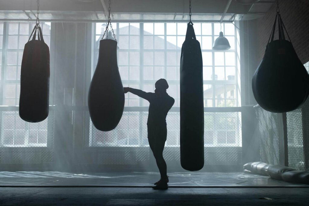 New boxer practises on a heavy bag