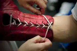 boxer wearing advanced lace-up boxing gloves