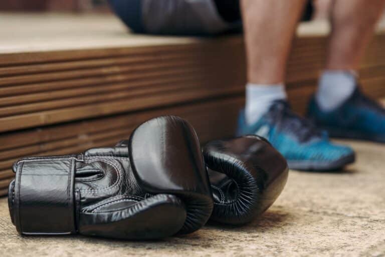 Boxing gloves on the floor