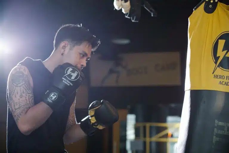 Boxer about to start his heavy bag workout