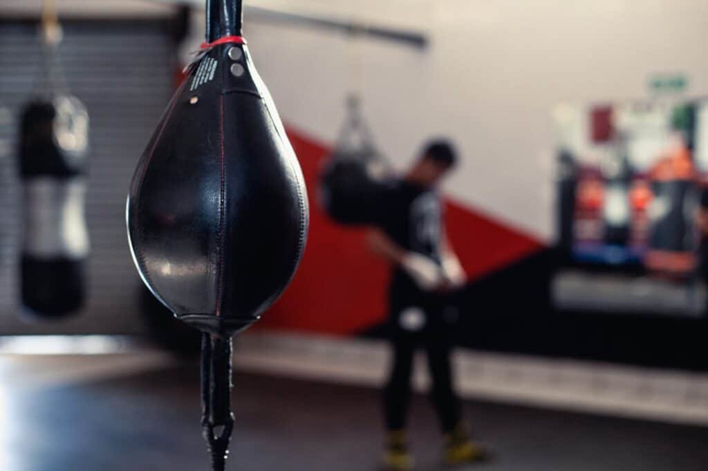 Boxing double end bag in a boxing gym