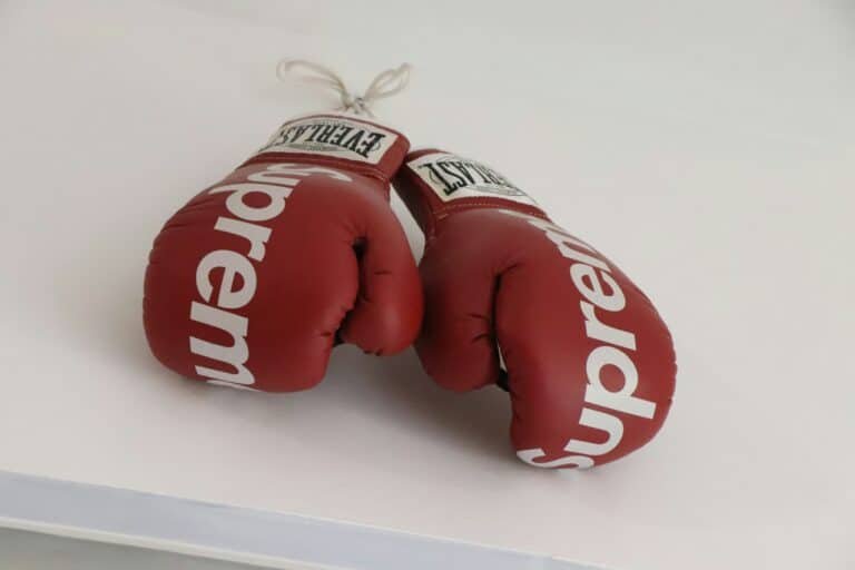 New boxing gloves sitting on a table