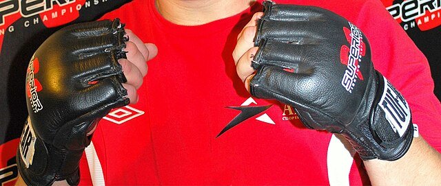 a fighter wearing 4 oz MMA gloves