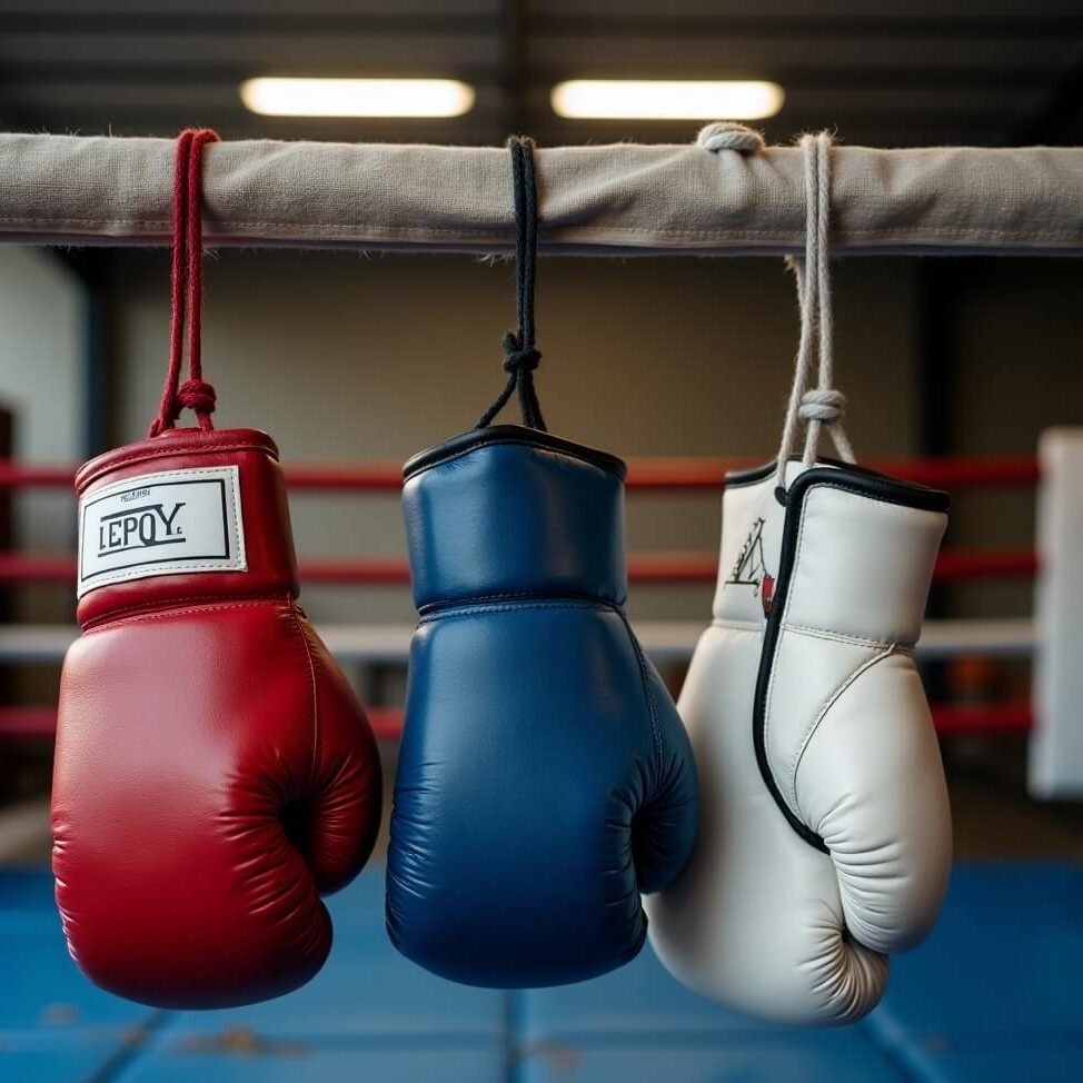 boxing gloves hanging out to dry