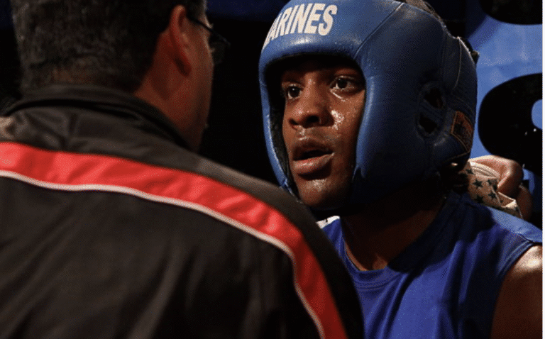 Boxer breathing correctly during his break in a fight