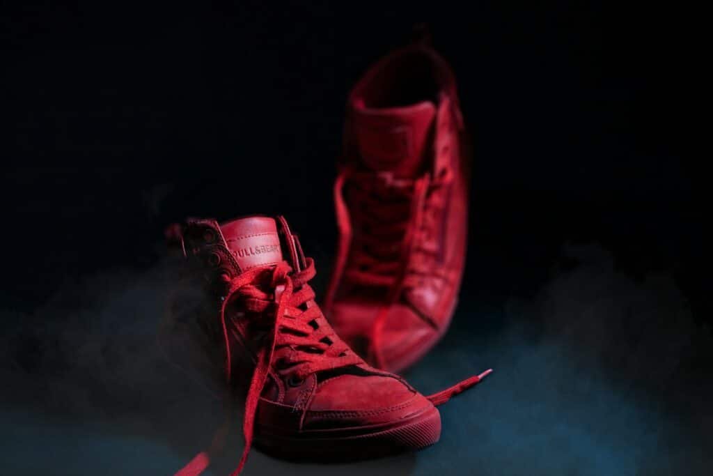 Set of new shoes on a boxing canvas