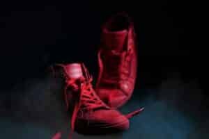 New shoes on a boxing canvas in a boxing ring